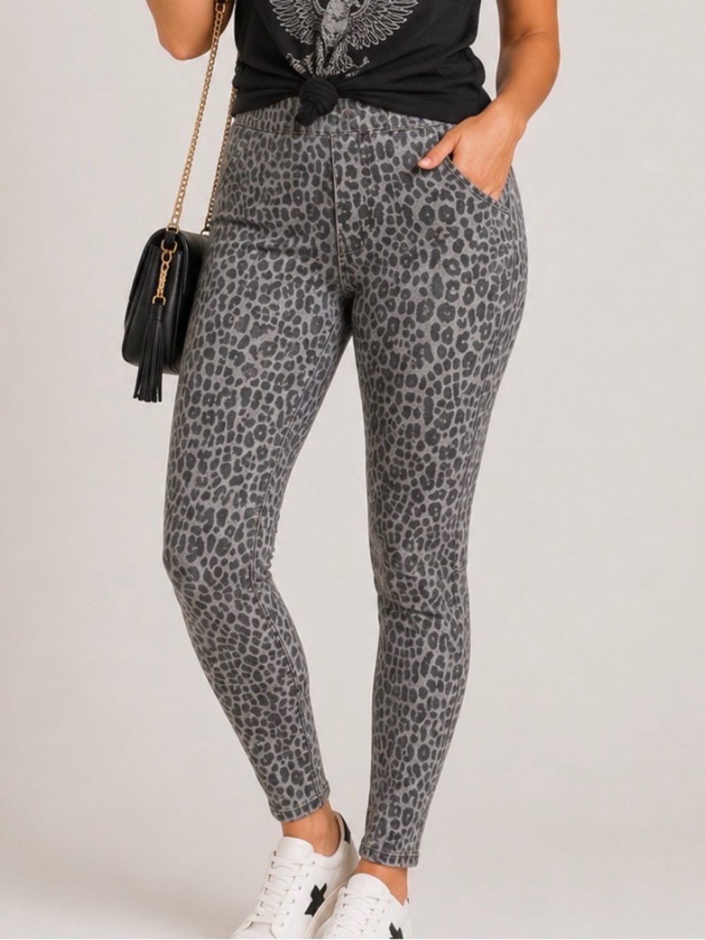 Michael Kors Black and Gray Leopard Skinny Jeans